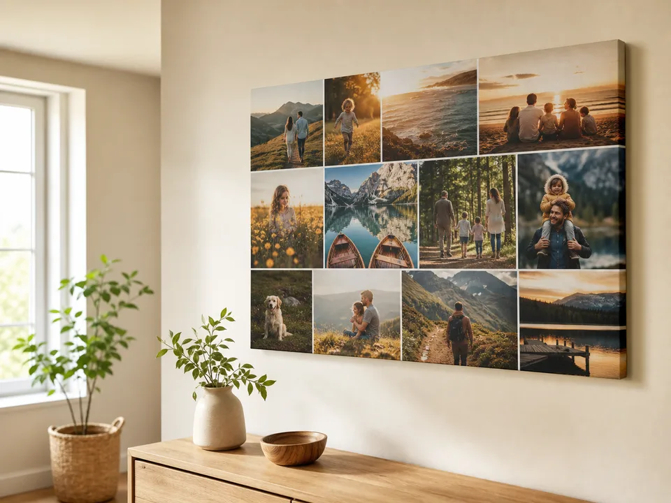 Fotokoláž z viacerých spomienok na stene