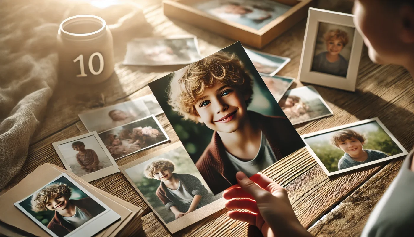 Vytlačené fotografie rozložené na stole, pripravené na uchovanie spomienok